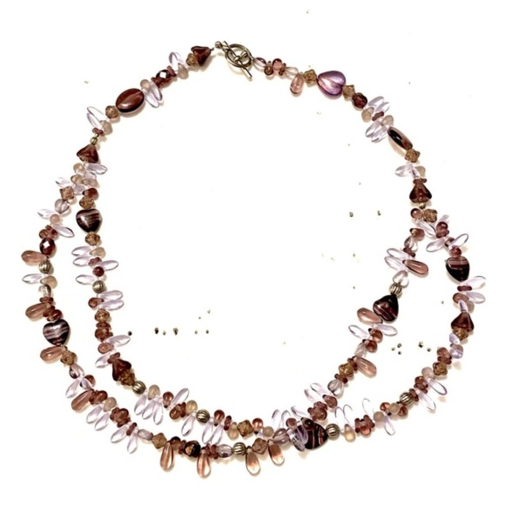 Vintage Handmade Purple Glass Amethyst Gemstone Sterling Silver Beaded Necklace